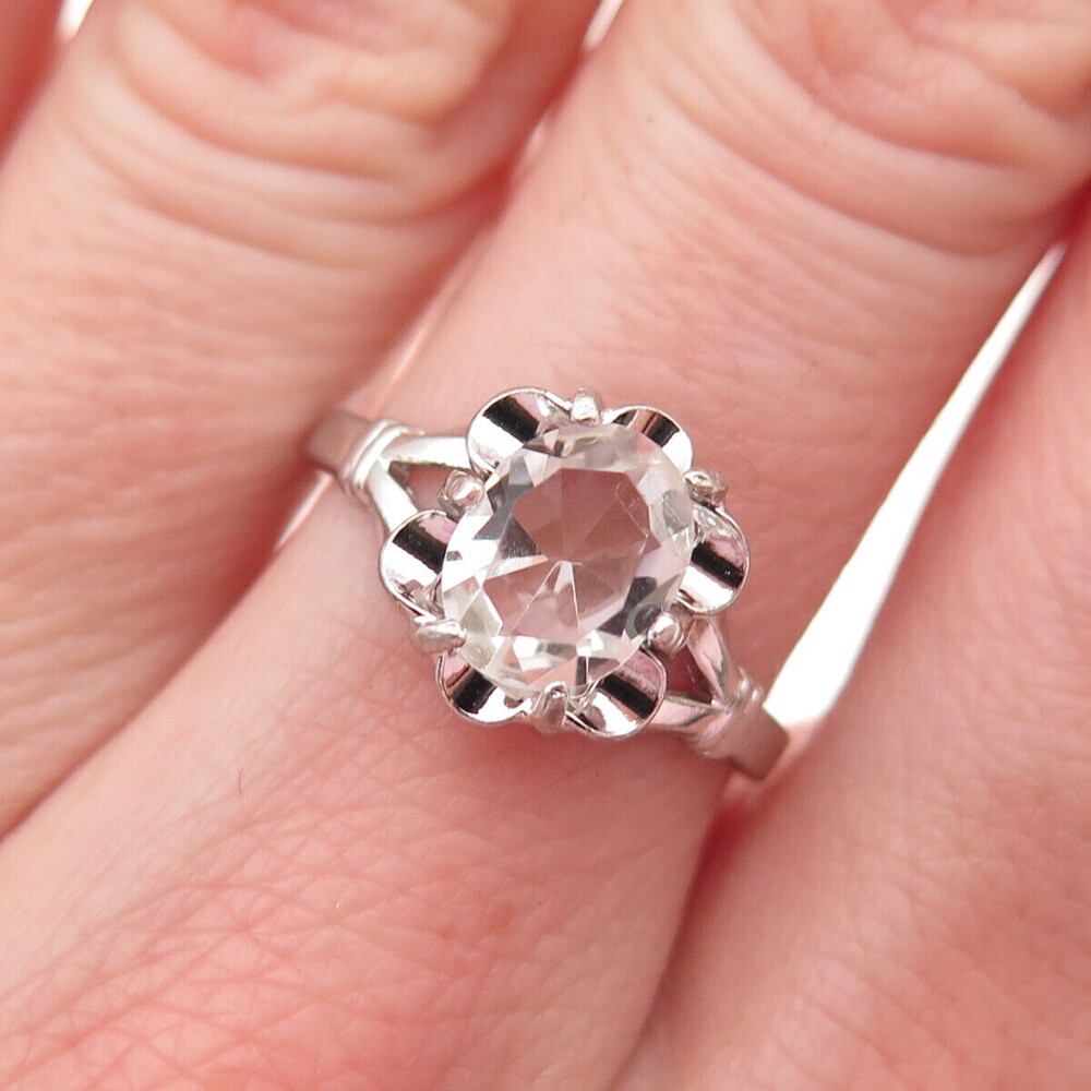 Vargas 925 Sterling Silver Antique Art Deco Rhinestone Engagement Ring Size 6.5